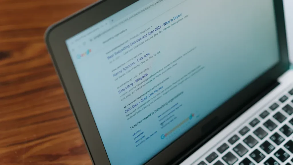 Laptop showing a search results page