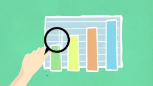 magnifying glass over bar chart