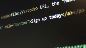 blurred code showing URL-related text on screen