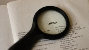 Magnifying glass over an index page