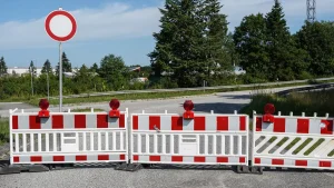 road barrier with no-entry sign